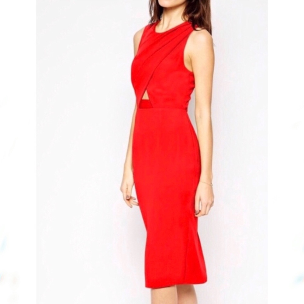 ASOS Cross Front Cut Out Midi Pencil Dress - Red